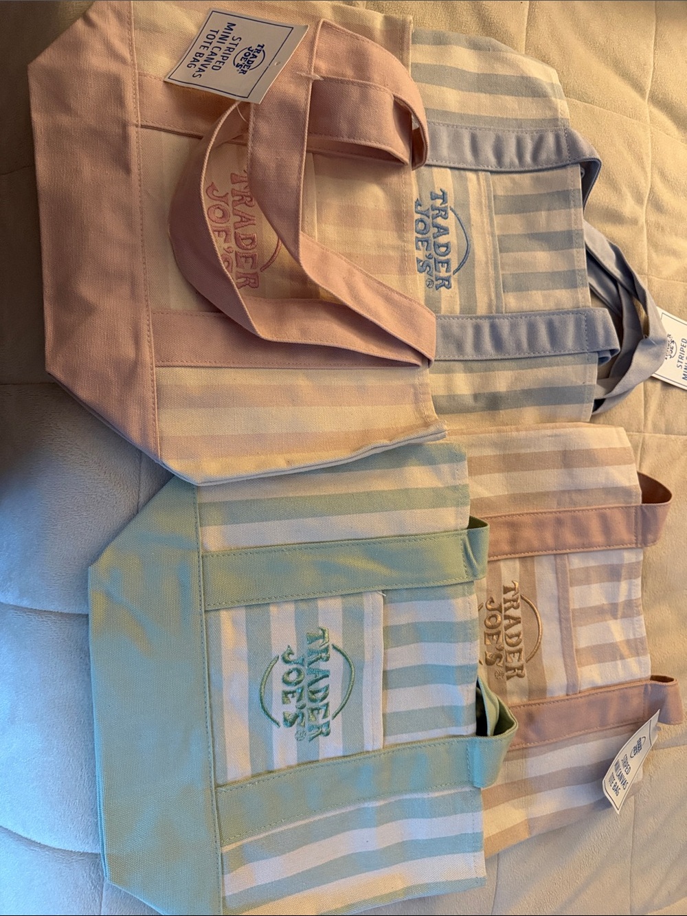 Trader Joe's Pastel Stripe Mini Tote Bag - Pink, Blue, Green, Cream Options